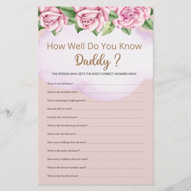 Lámina ¿Qué tan bien conoces a Daddy Chica Baby Shower? (Anverso)