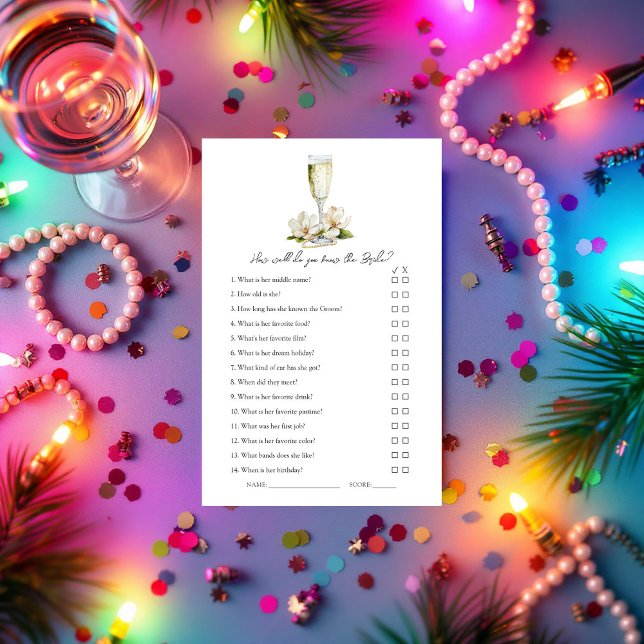 Lámina ¿Qué tan bien conoces a la novia? Juego de ducha d (How Well Do You Know the Bride? Bridal Shower Game)