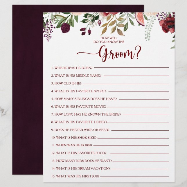 Lámina ¿Qué tan bien conoces el juego de la ducha de novi (Anverso / Reverso)