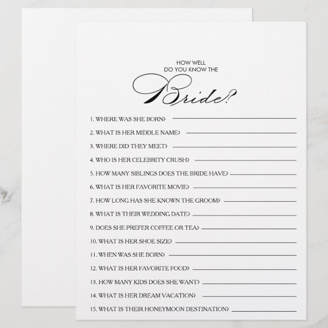 Lámina ¿Qué tan bien conoces el juego de la ducha de novi (Anverso / Reverso)