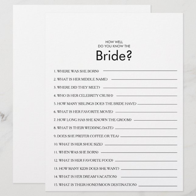 Lámina ¿Qué tan bien conoces el juego de la ducha de novi (Anverso / Reverso)