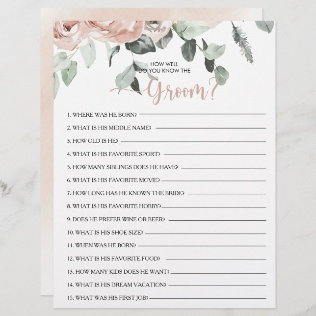 Lámina ¿Qué tan bien conoces el juego de la ducha de novi (Anverso / Reverso)