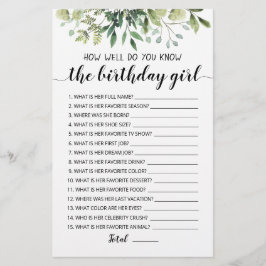 Lámina ¿Qué tan bien conoces el juego del Chica de cumple