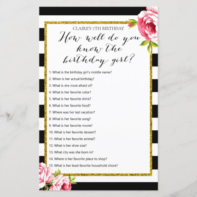 Lámina ¿Qué tan bien conoces el juego del chica de cumple (Anverso)