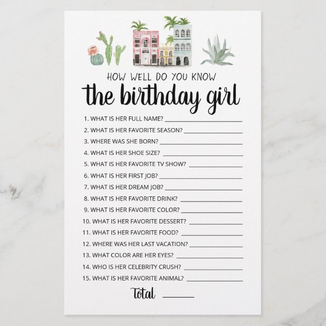 Lámina ¿Qué tan bien conoces el juego del Chica de cumple (Anverso)