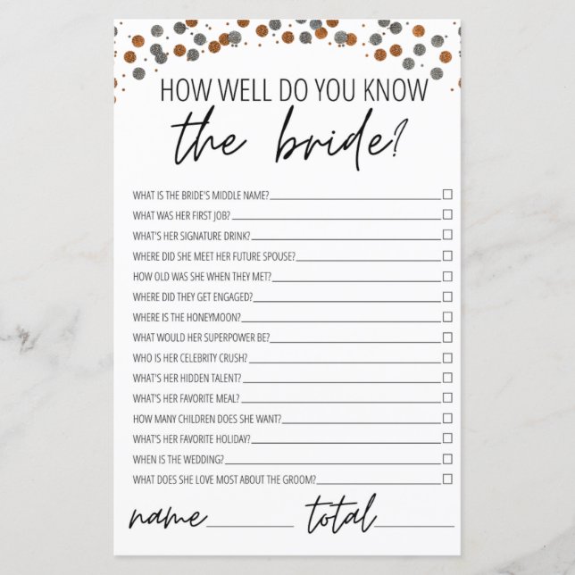 Lámina ¿Qué tan bien conoces el oro de la novia? (Anverso)