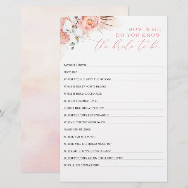 Lámina ¿Qué Tan Bien Sabes Que La Novia Es Una Ducha De N (Anverso / Reverso)