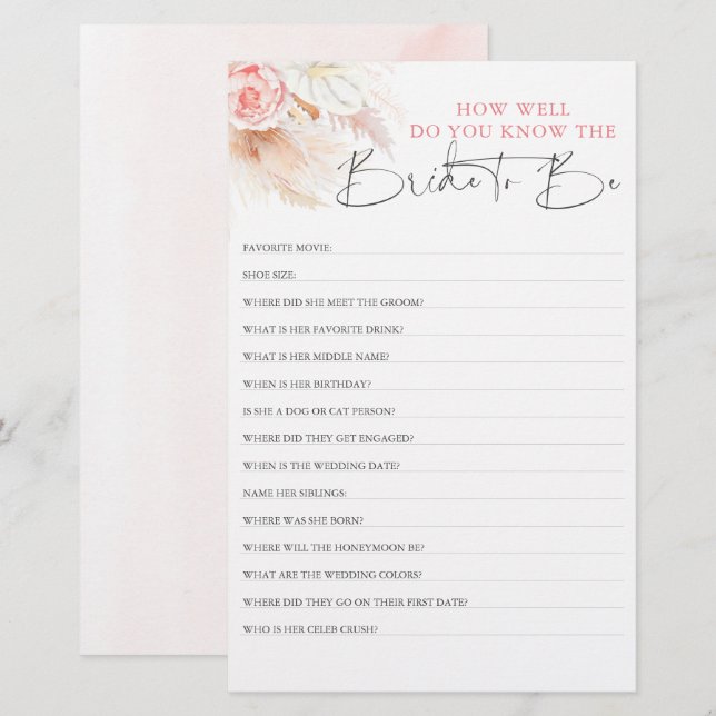 Lámina ¿Qué Tan Bien Sabes Que La Novia Es Una Ducha De N (Anverso / Reverso)