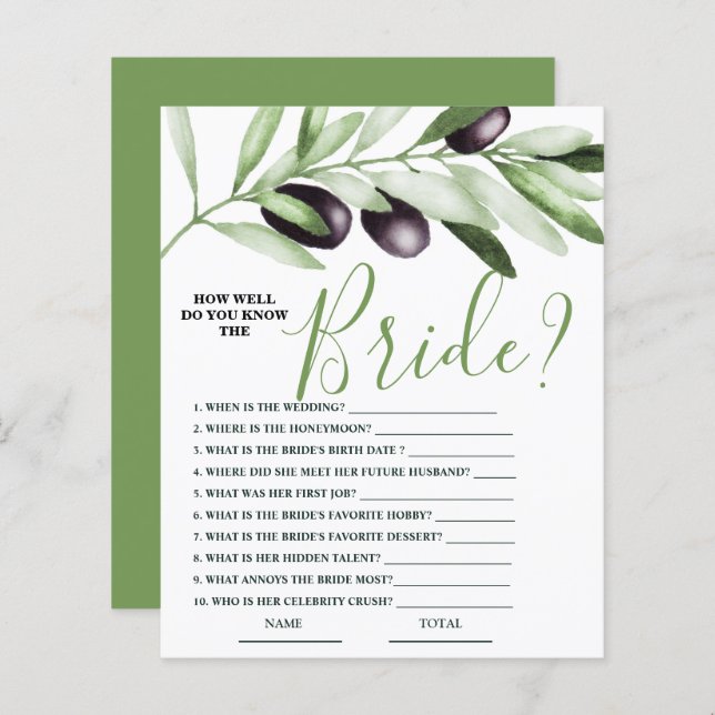 Lámina Qué tan bien se sabe Bride Olive Branch Juego de n (Anverso / Reverso)
