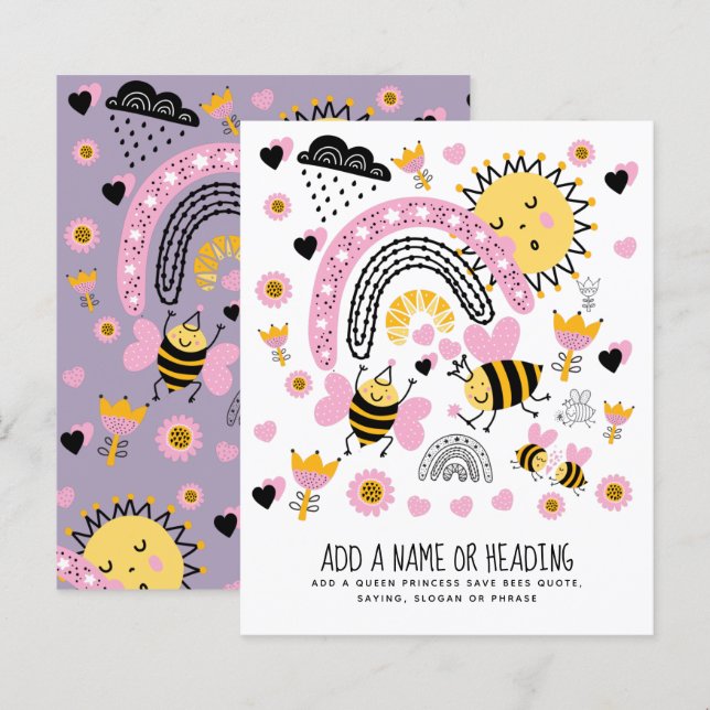 Lámina Queen BEES BFF, Baby Girl, Girly Gifts Pink (Anverso / Reverso)