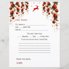 Lámina Querida Carta de Santa Adornos Rojos Dorados Árbol