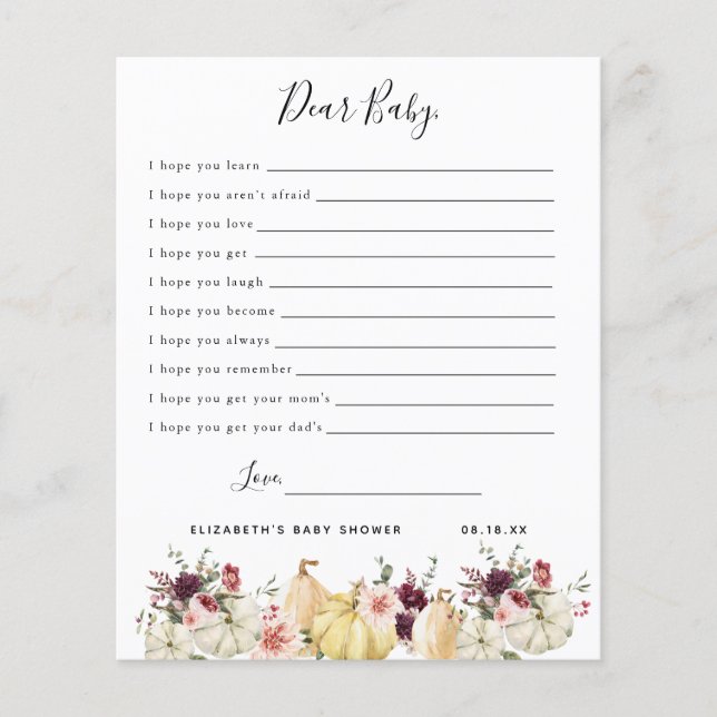 Lámina Queridos deseos del bebé | Juego Baby Shower (Anverso)