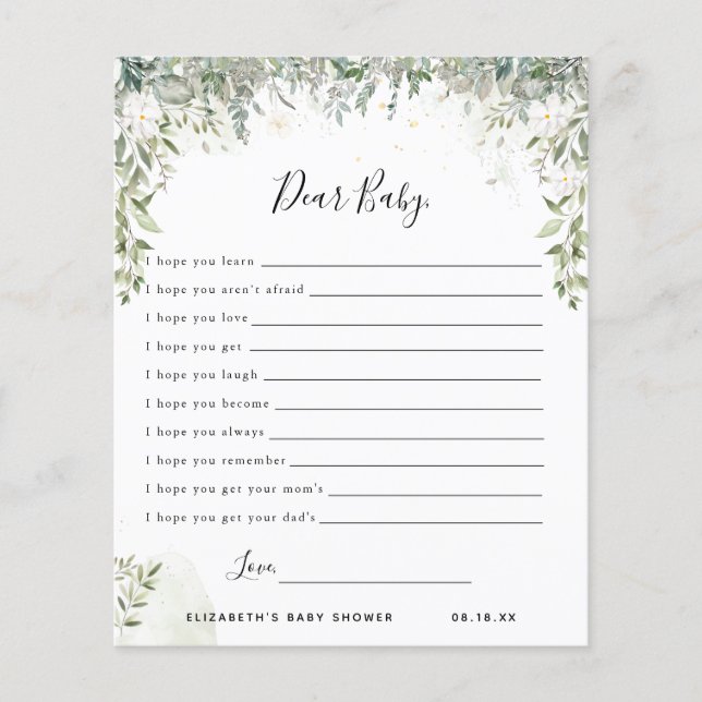 Lámina Queridos deseos del bebé | Juego Baby Shower (Anverso)