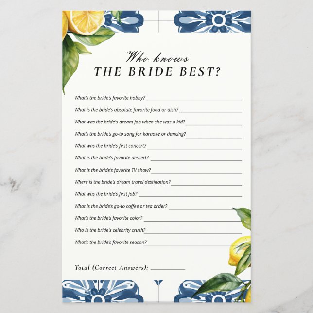 Lámina Quien conoce a la novia mejor ducha de novias Posi (Anverso)