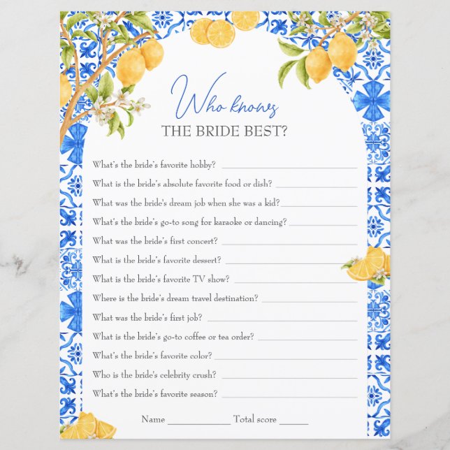 Lámina Quién conoce a la novia mejor limón de juego de du (Anverso)