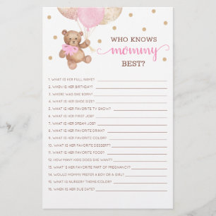 Lámina Quién conoce a mamá mejor juego Baby Shower Teddy