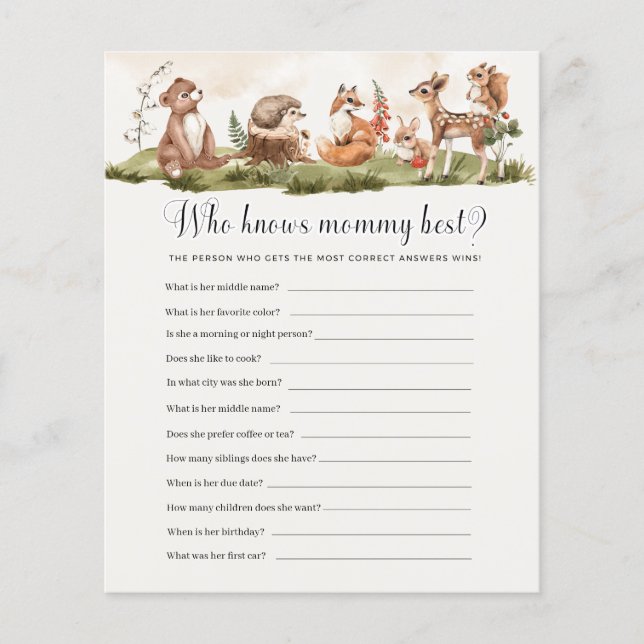Lámina Quién conoce a mamá mejor juego de Baby Shower (Anverso)