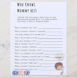 Lámina Quién conoce a mamá mejor juego de Baby Shower
