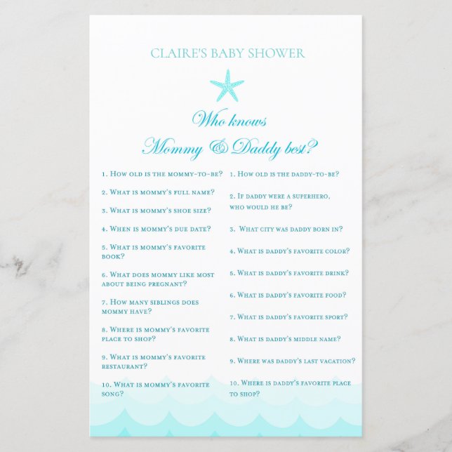 Lámina Quién conoce a mamá y papá - Juego de Baby Shower (Anverso)