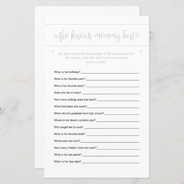 Lámina Quien Conoce A Mami Mejor Juego De Conjeturas Míni (Anverso / Reverso)