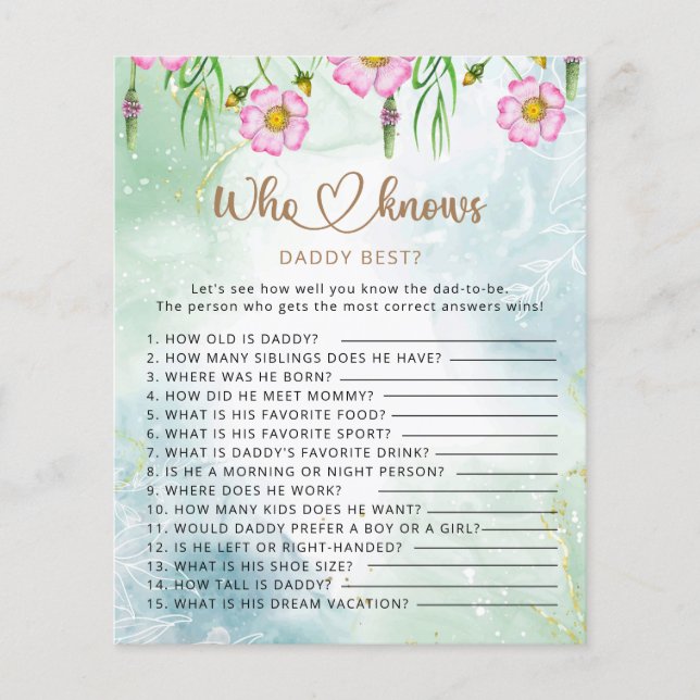 Lámina Quién conoce a papi mejor bebé de flores silvestre (Anverso)