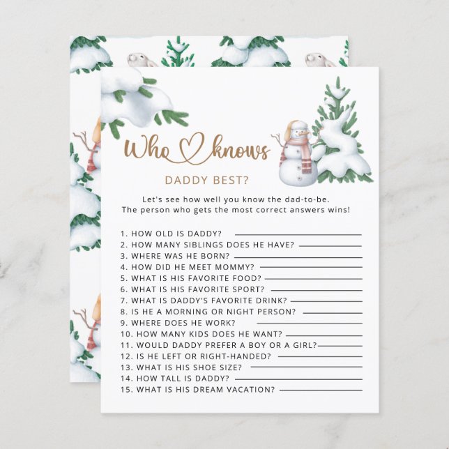 Lámina ¿Quién conoce a papi mejor bebé de invierno? (Anverso / Reverso)