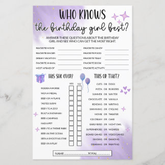 Lámina Quien Conoce Al Chica De Cumpleaños Mejor Juego -