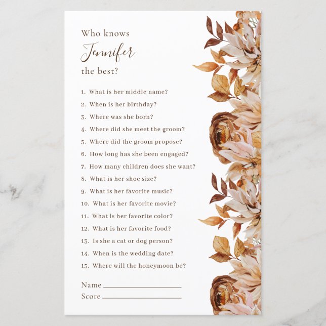 Lámina Quién conoce al mejor juego de novias para novias (Anverso)