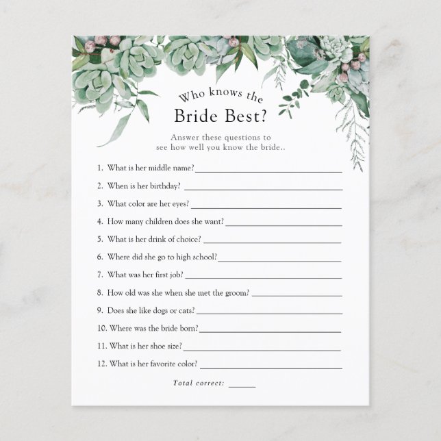 Lámina Quién conoce al mejor juego de novias para novias (Anverso)