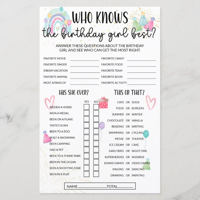 Lámina Quién conoce al mejor juego del Chica de cumpleaño (Anverso)