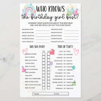 Lámina Quién conoce al mejor juego del Chica de cumpleaño