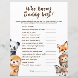 Lámina Quién conoce el juego de Baby Shower Daddy Woodlan