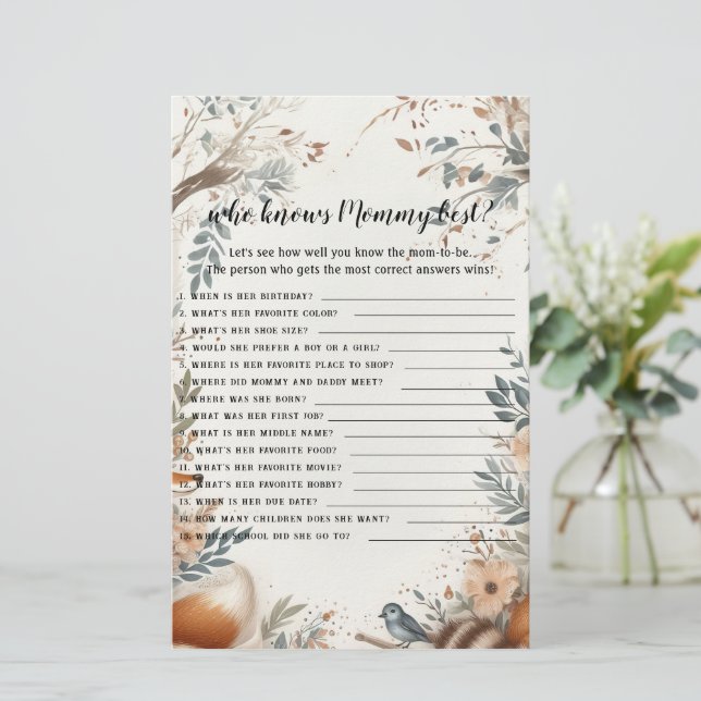 Lámina Quién conoce el juego de ducha de bebé de mamá (Anverso de pie)