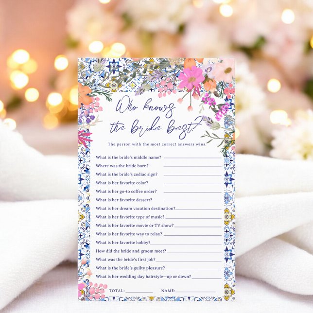 Lámina ¿Quién conoce el mejor juego de la novia italiana? (Who know the bride best italian bridal shower game)