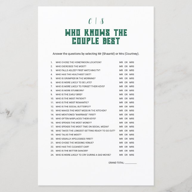 Lámina Quien Conoce El Mejor Juego De La Pareja (Anverso)