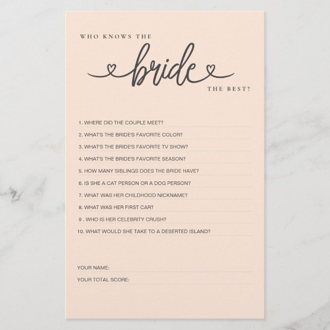 Lámina ¿Quién conoce mejor a la novia? (Anverso)