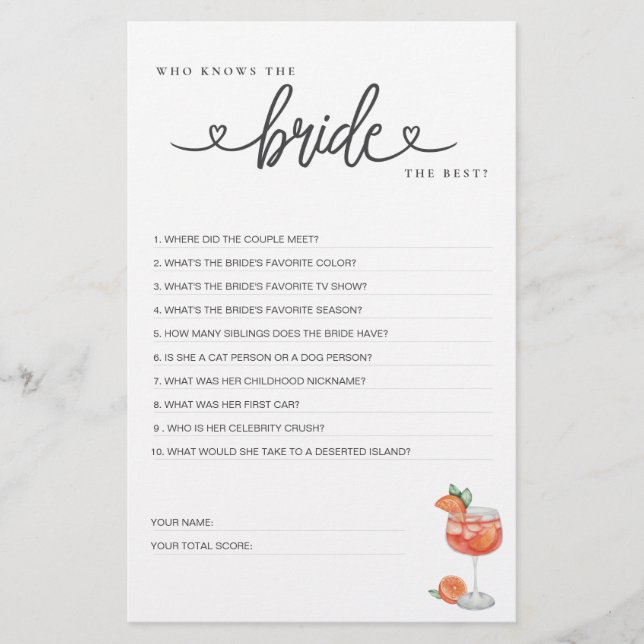 Lámina ¿Quién conoce mejor a la novia? (Anverso)