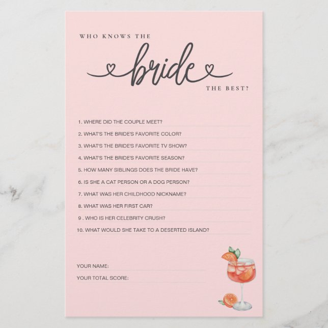 Lámina ¿Quién conoce mejor a la novia? (Anverso)