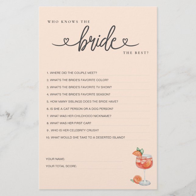 Lámina ¿Quién conoce mejor a la novia? (Anverso)