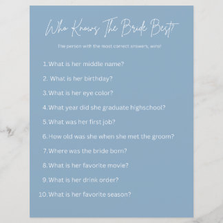 Lámina ¿Quién Conoce Mejor A La Novia? Juego fiesta