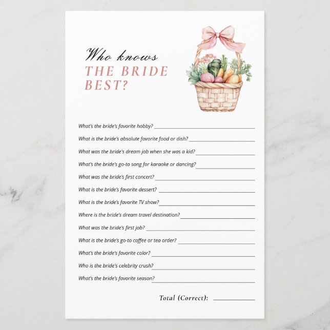 Lámina Quién conoce mejor a la novia recién casada en el  (Anverso)