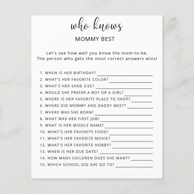 Lámina Quién conoce mejor a mamá (Anverso)