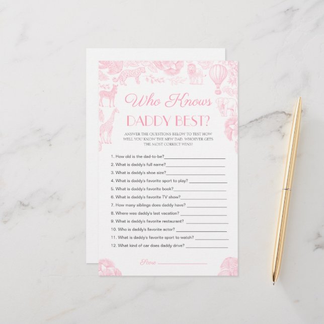 Lámina Quién conoce mejor a papá Baby Shower Game Card (Anverso/Reverso In Situ)