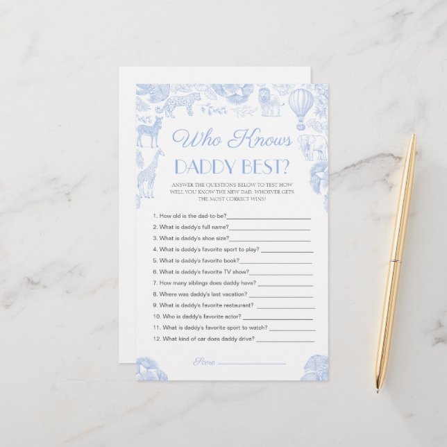 Lámina Quién conoce mejor a papá Baby Shower Game Card (Anverso/Reverso In Situ)