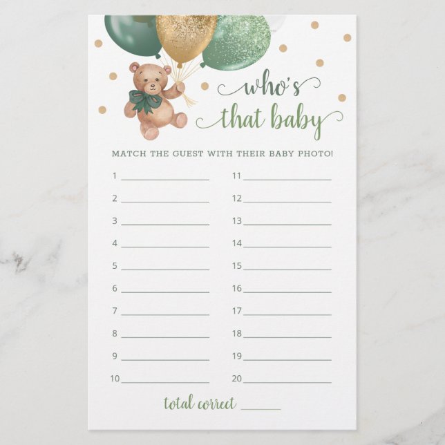 Lámina Quién es ese juego de fotos para bebés Baby Shower (Anverso)