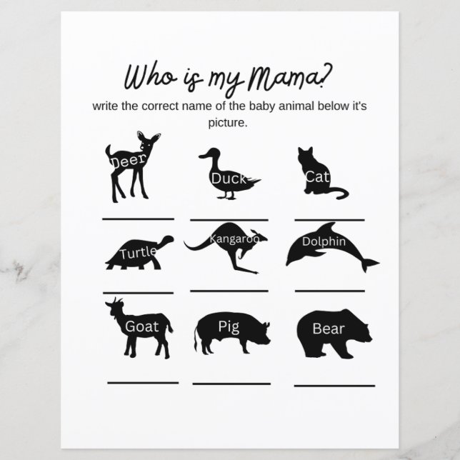 Lámina ¿Quién es mi mamá? Juego de ducha para bebés con r (Anverso)