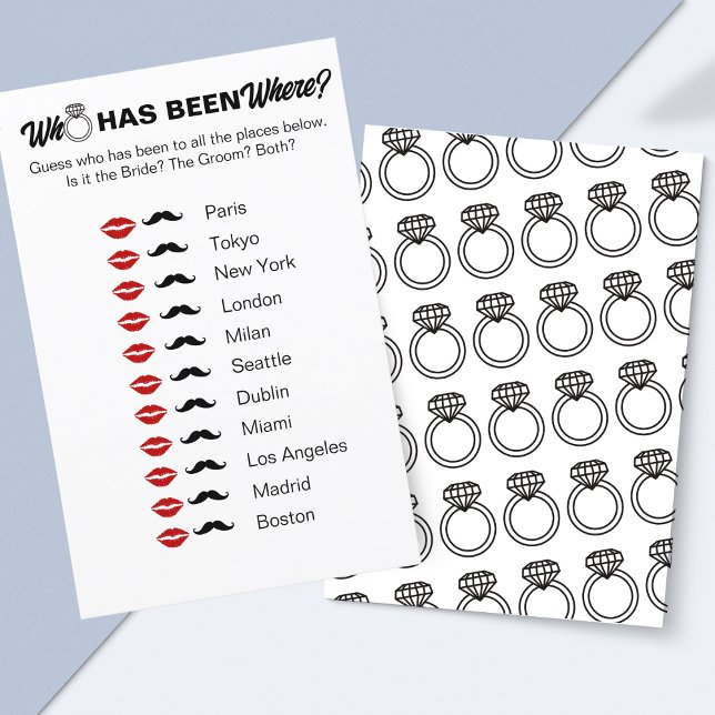 Lámina ¿Quién Ha Estado Donde? Juego de viaje de la ducha (Unique Wedding Icebreaker – Who Has Traveled the Most?)