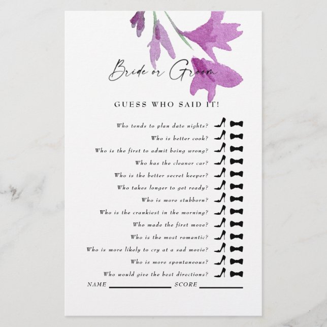 Lámina ¿Quién lo dijo? Fiesta de Despedida de Soltera con (Anverso)