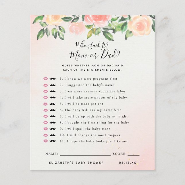 Lámina Quién lo dijo | Juego Baby Shower (Anverso)