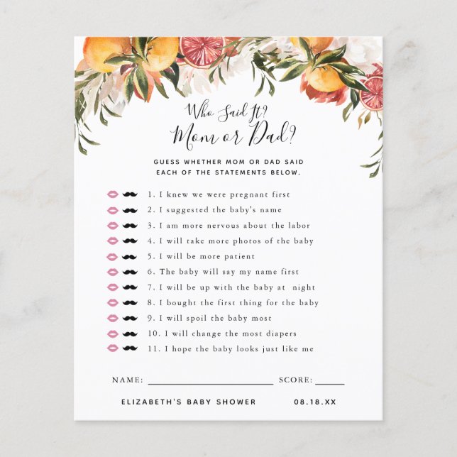 Lámina Quién lo dijo | Juego Baby Shower (Anverso)